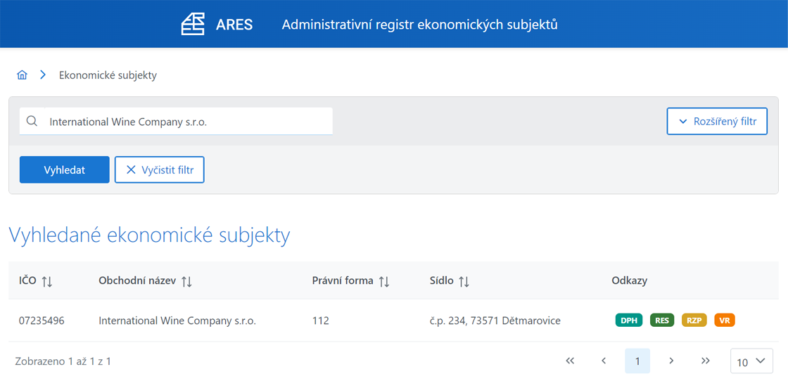 ARES administracyjny rejestr podmiotów ekonimicznych